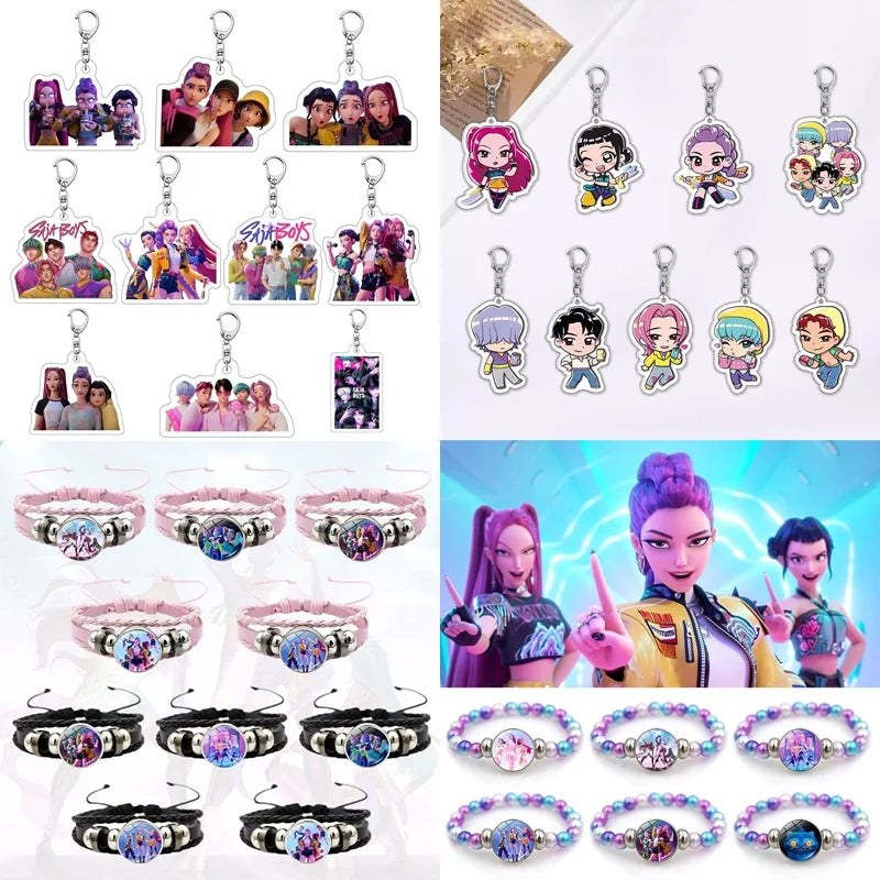 Kpop Demon Hunter Birthday Keychains Kpop Demon Hunter Party Favors Keyring Huntrix Fans Concert Hanging Pendant Party Supplies