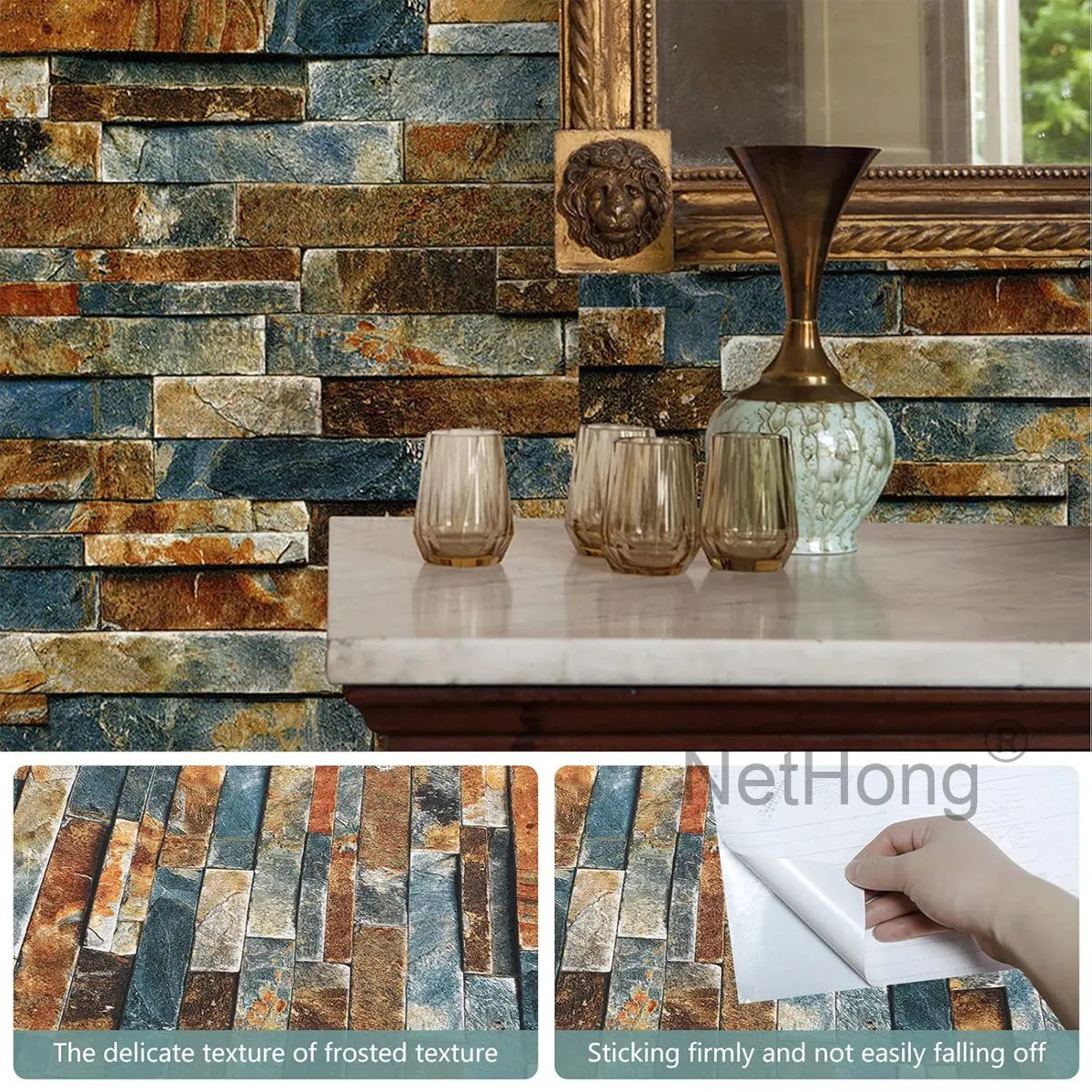 6M 3D Rust masonry pattern Effect Wallpaper Vinyl Self Adhesive Wall Stickers