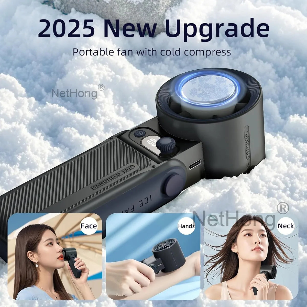 Portable Handheld Digital Turbo Fan 3600mAh Rechargeable 6 Speed Foldable Fan