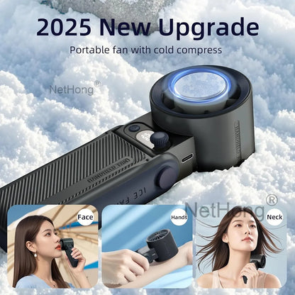 Portable Handheld Digital Turbo Fan 3600mAh Rechargeable 6 Speed Foldable Fan