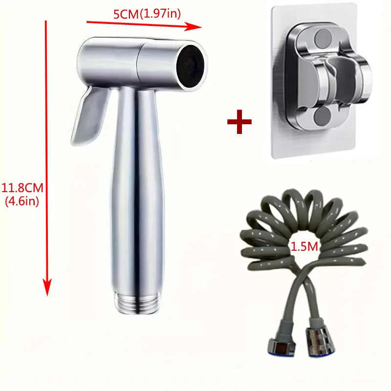 1 Set 304 Stainless Steel Wire Drawing Non-Punching Booster Toilet Spray Gun - Female Washing Device with Small Flower Sprinkler