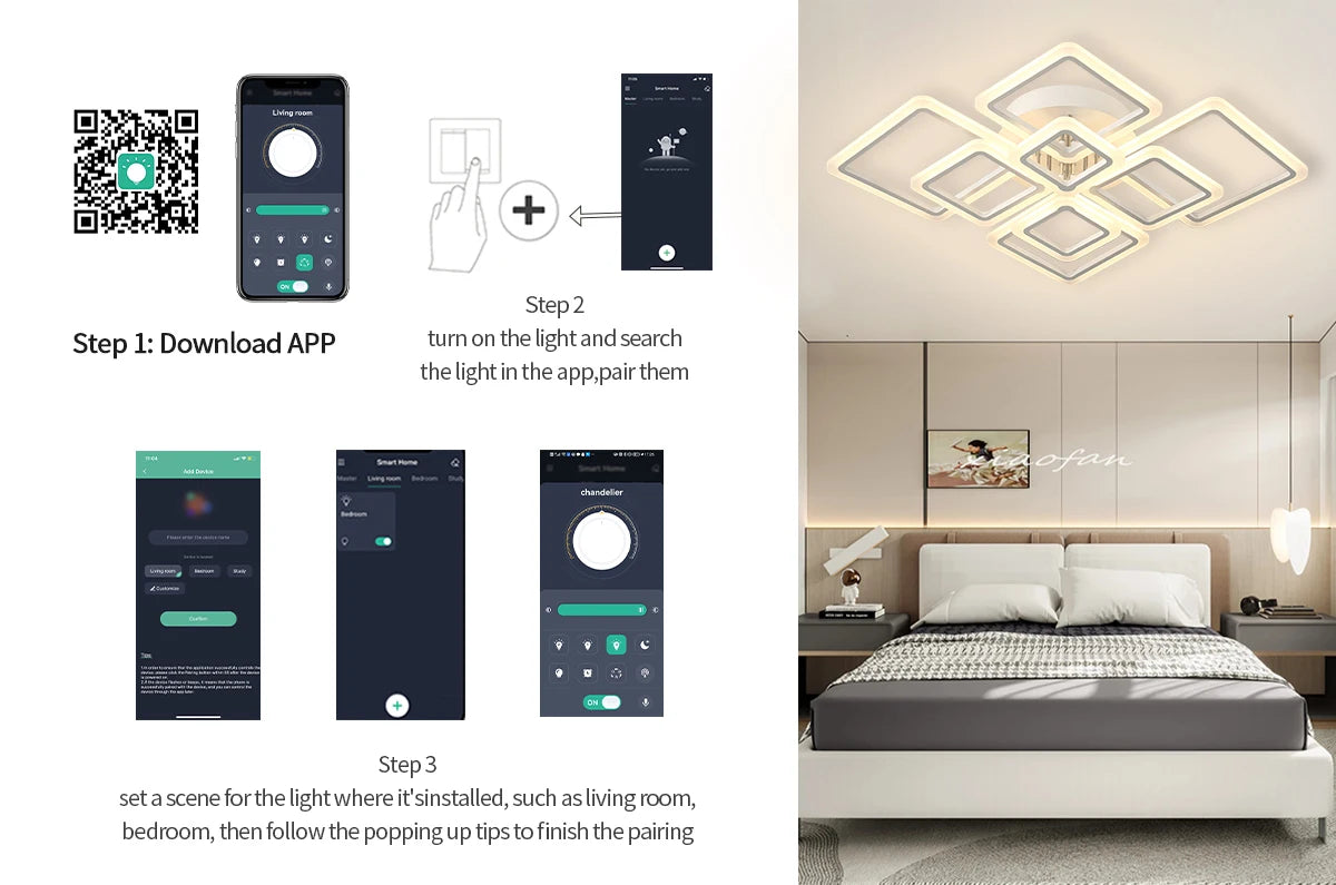 Modern LED Ceiling Light Dimmable Ceiling Lamp Fixture  Acrylic Flush Mount Ceiling Chandelier Lighting for Living Room Home