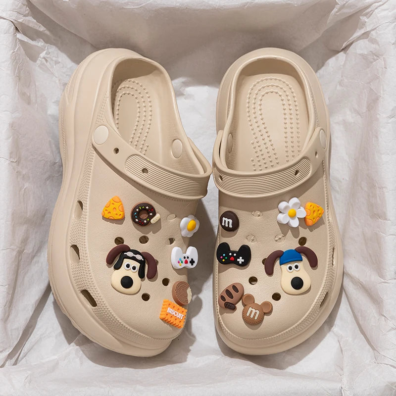 Pearl Chain Chunky Platform Sandals Women 2025 Summer Thick Bottom Beach Clogs Shoes Woman Fashion Flower Decor EVA Garden Shoes