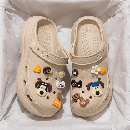 Pearl Chain Chunky Platform Sandals Women 2025 Summer Thick Bottom Beach Clogs Shoes Woman Fashion Flower Decor EVA Garden Shoes