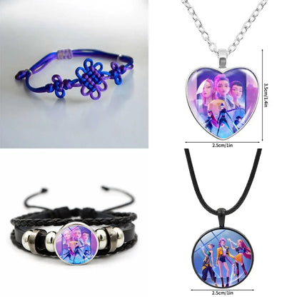Kpop Demon Hunter Hanging Keychains Heart Necklace Bracelet Set Kpop Huntrix Character Pendant Accessories Fans Party Favor Gift