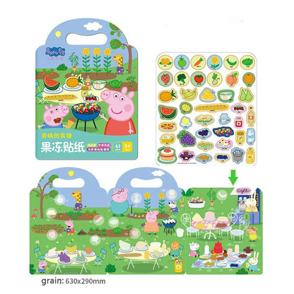Peppa Pig Jelly Sticker Book Children's Cartoon Sticker Sticker 3-6 Year Old Girl Sticker Quiet Book Educational Toys
