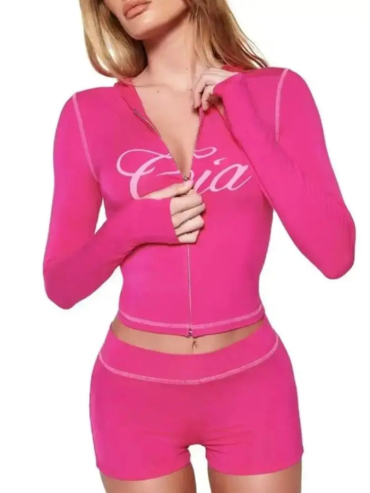 Herren-Set aus Kapuzenjacke mit Reißverschluss und Shorts – Sportbekleidung mit Buchstabenprint