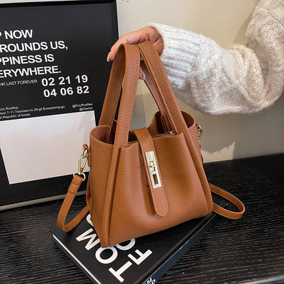 Luxury PU Leather Bucket Bag for Women Large Capacity Handbag with Inner Bag Double Handle Magnetic Closure Shoulder Bag Satchel