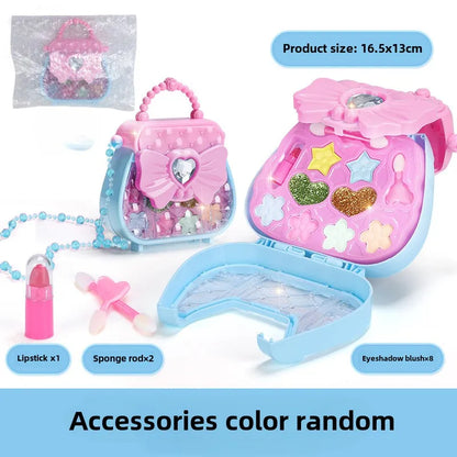 Girls Make Up Box Play House Toy Eye Shadow Little Girl Princess Makeup Cosmetics Handbag Funny Safe Water Soluble Birthday Gift