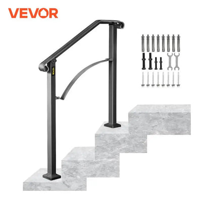VEVOR Handrail Arch Railing White Fits 1 Or 5 Steps Stair Rail Wrought Iron Hand Rails With Installation Kit For Outdoor Steps