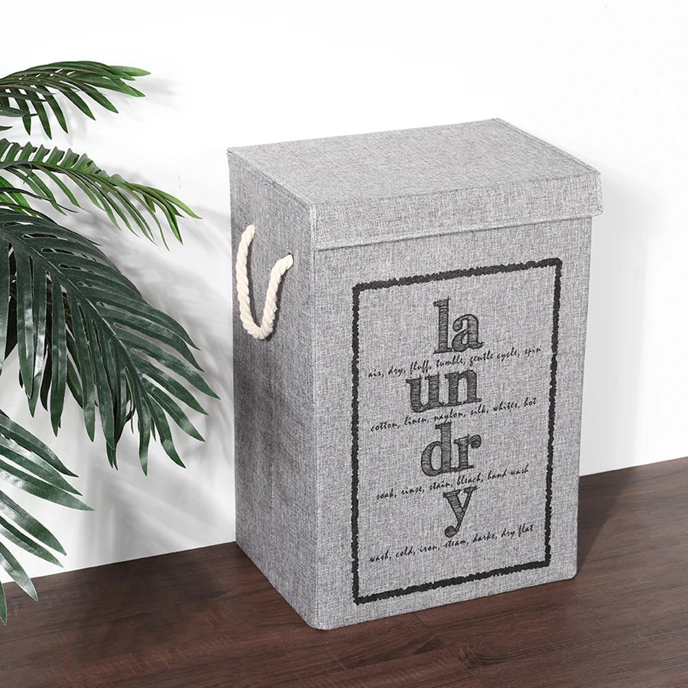 Fabric Foldable Laundry Basket Clothes Storage Bag with Lid