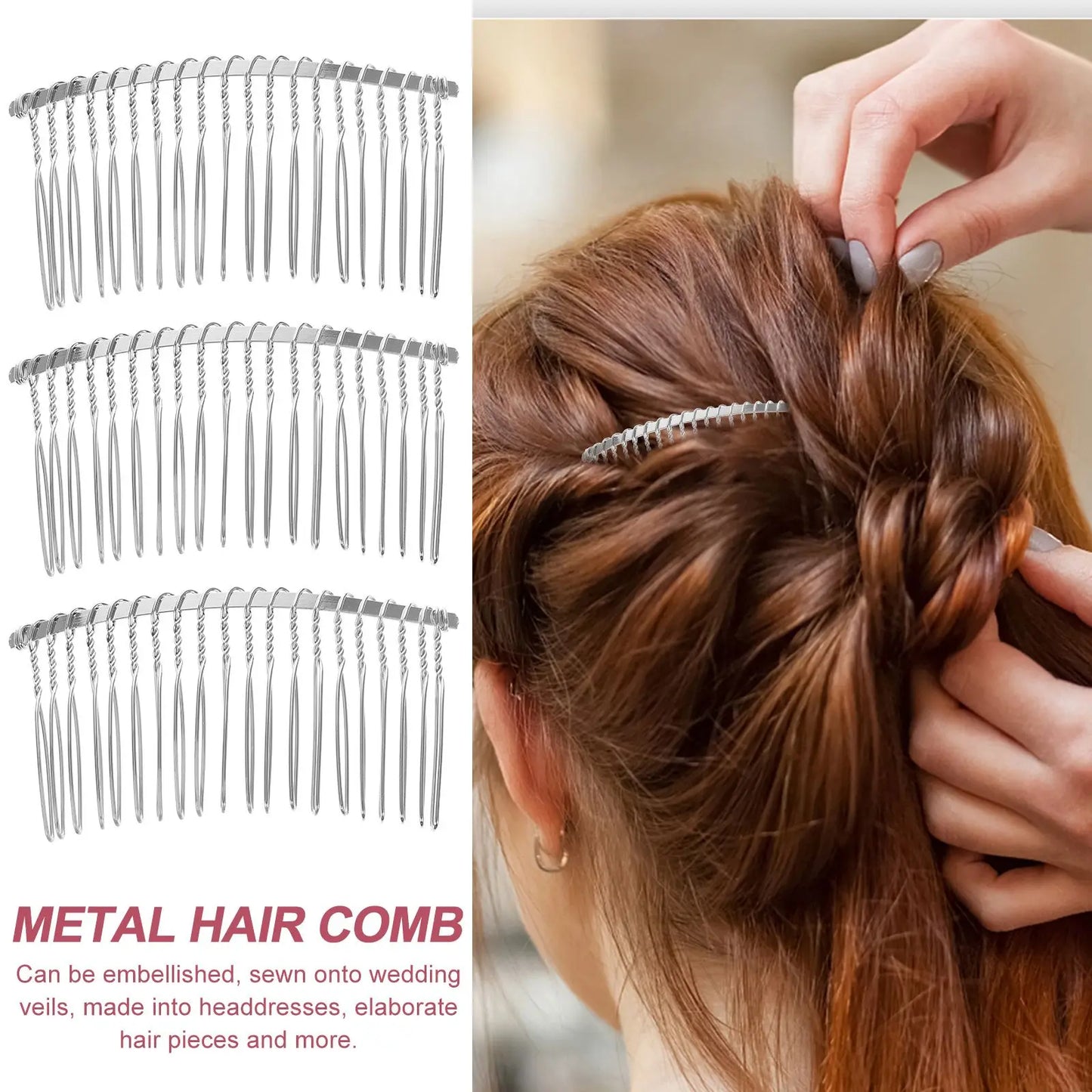 3 Pcs Iron Hair Comb 7 8cm Silver Metal Wire 20 Teeth Bridal Veil Comb Wedding Headdress Craft Hairpiece DIY Accessory For Pins