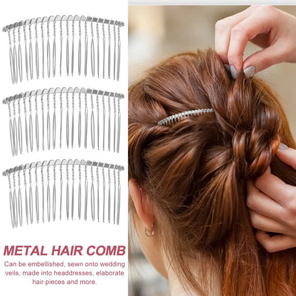 3 Pcs Iron Hair Comb 7 8cm Silver Metal Wire 20 Teeth Bridal Veil Comb Wedding Headdress Craft Hairpiece DIY Accessory For Pins