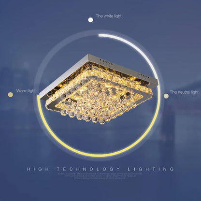 KOMORE Modern Fancy Crystal LED Flush Mount Ceiling Light Fixture, Cool White / Stepless Dimming for Office, Living Room