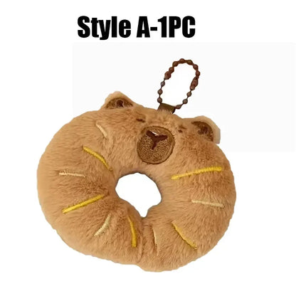 Cartoon Capybara Pendant Decoration Soft Plush Bread Key Chain Plush Stuffed Croissant Food Plush Keychain Hanging Accessory