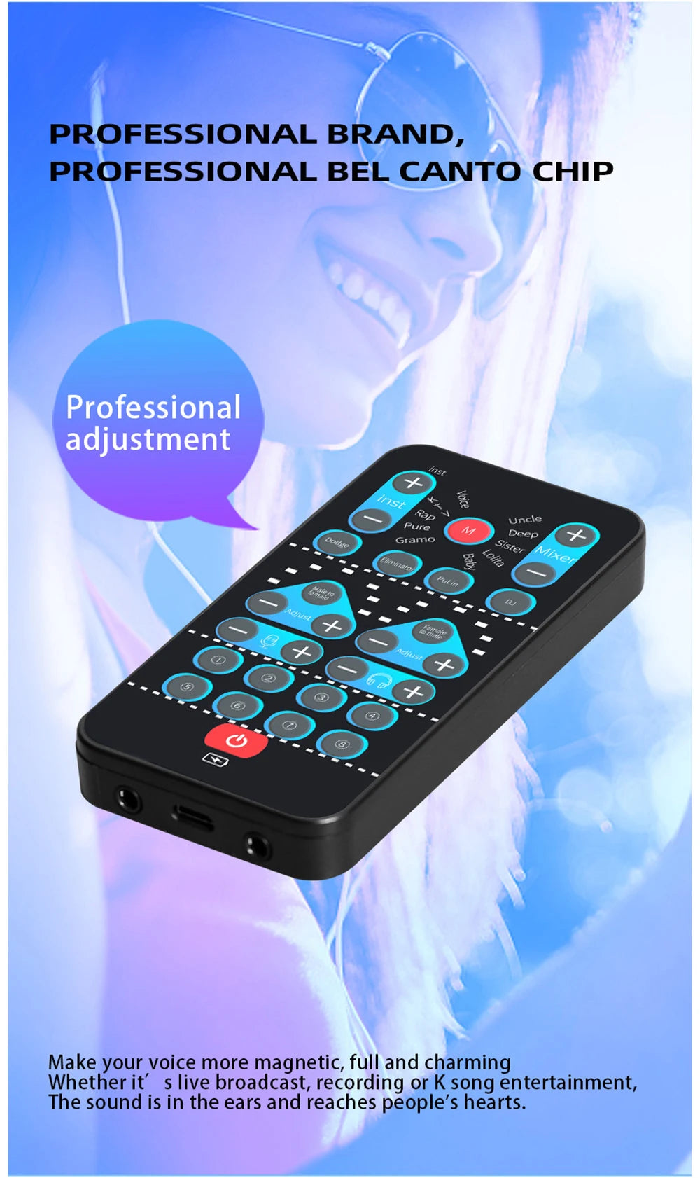 i9 Voice Changer Mini Multiple Audio Effect Bluetooth-Compatible Live Sound Cards Ultra-Thin Portable Live Sound Card Mic Tool