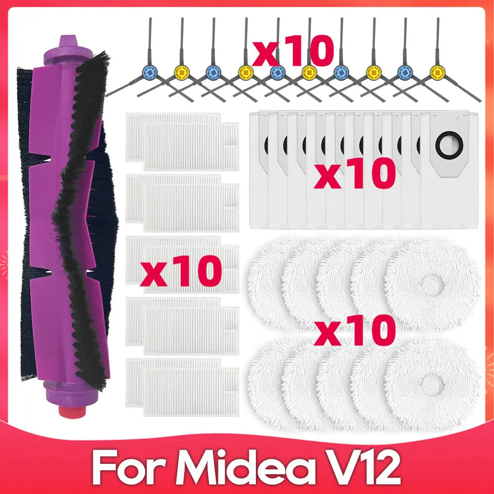 Compatible For ( Midea V12 / Eureka J12 Ultra ) Roller Side Brush Hepa Filter Mop Cloth Dust Bag Robot Vacuums Accessory Part