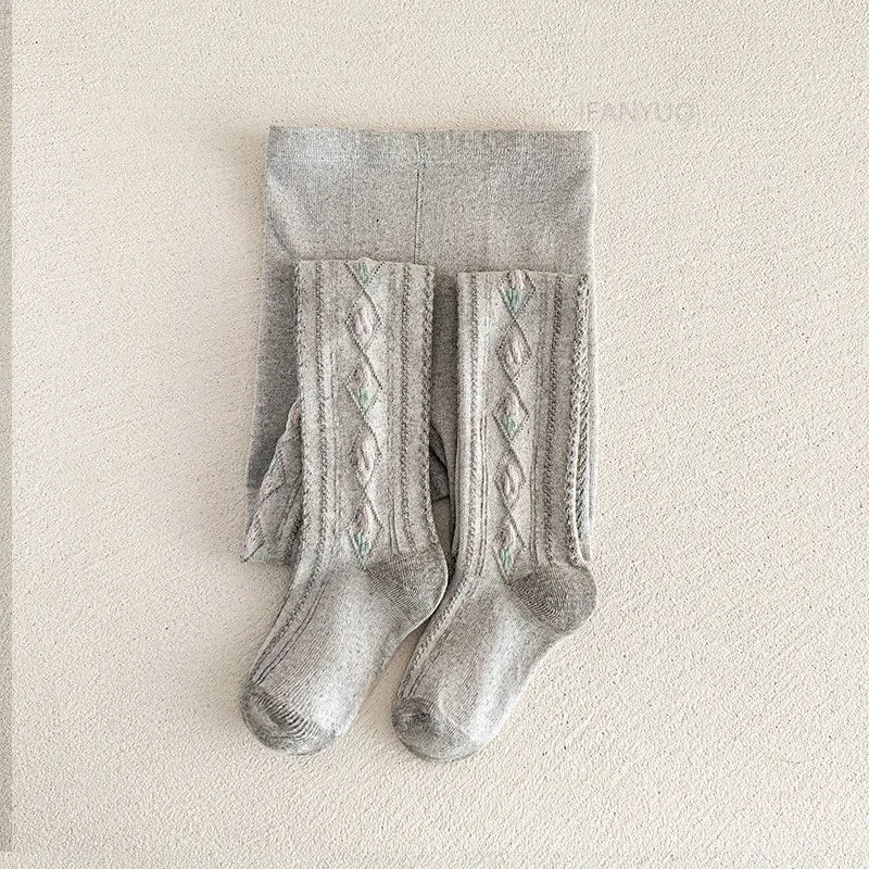 1-12Years Kids Autumn Elastic Tights Jacquard Soft Teenager Leggings Girls Knit Cotton Pantyhose Sweet Cute Baby Bottom Clothes