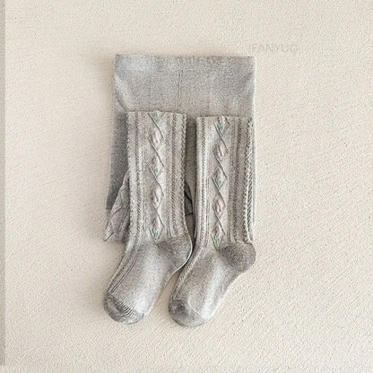 1-12Years Kids Autumn Elastic Tights Jacquard Soft Teenager Leggings Girls Knit Cotton Pantyhose Sweet Cute Baby Bottom Clothes