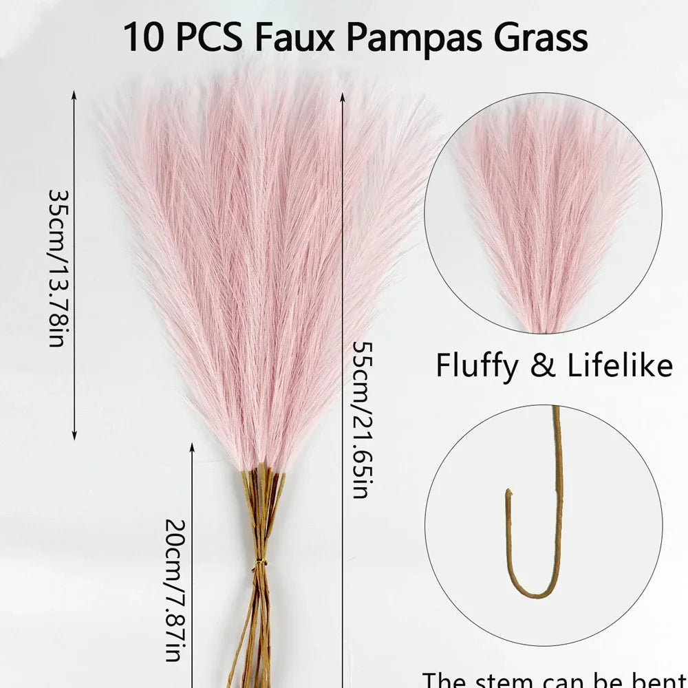 10pcs Artificial Pampas Grass Decor Flowers Fake Plant Reed forDIY Floral Table Arrange Flower Wedding Home Christmas Decoration