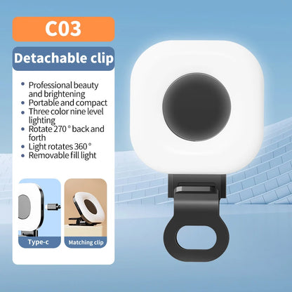 Mini LED Smartphone Selfie Fill Light 3 Modes With Adjustable Brightness Clip Portable Video Light For Tiktok Camera Mobile IPad