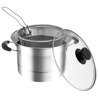 Deep Fryer Pot with Strainer Basket Stainless Steel Fryer Pot Multifunctional Deep Frying Pot for Cooking Chicken Wings Seafood