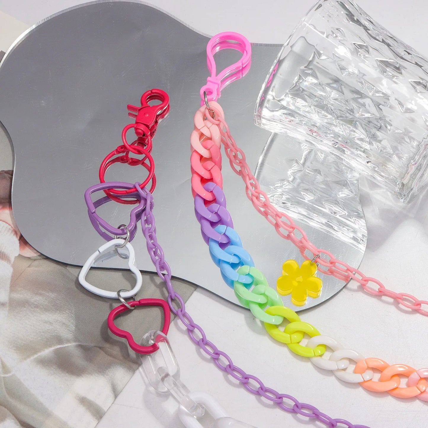 Doulbe Layered Pink Color Strawberry Resin Chain Keychains Women Girls Hip Hop Waist Chain Pants Trousers Chain Bohemian Jewelry