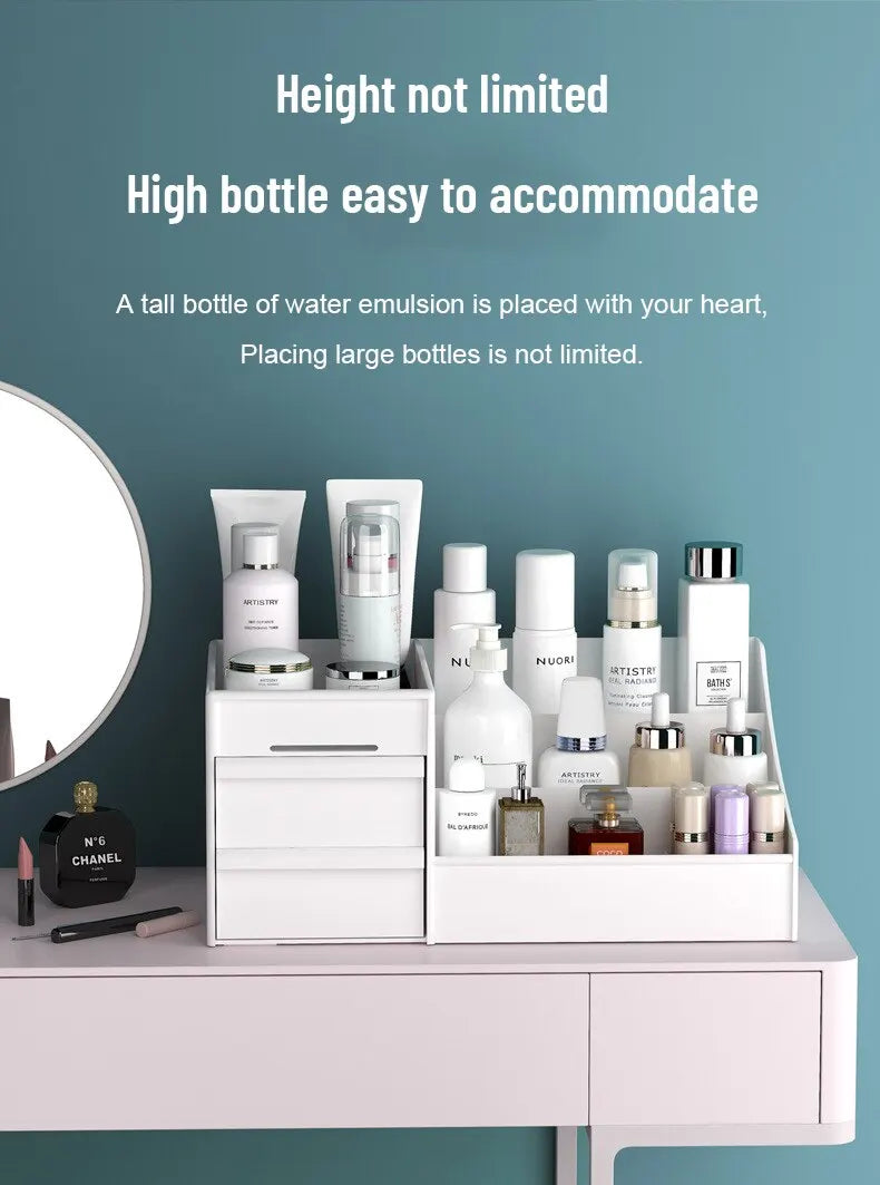 White Makeup Organizer with Drawers - Cosmetic Storage Box for Vanity & Dressing Table