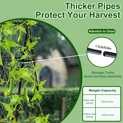 Metal A-Shaped Garden Arch Trellis for Climbing Plants Vegetable Cucumber Support Frame with Nylon Netting, Four Ground Spikes