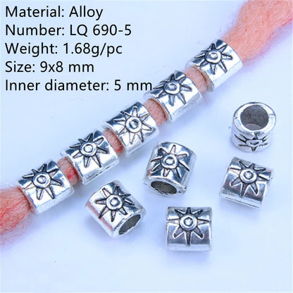 5 Pcs Antique Silver Hair Braid Dread Dreadlock Beads Cuffs Tuber Approx 8mm Inner Hole for Hair Styling Accessories Tool