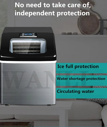 HZB-20 Ice Maker Electric Commercial Tea Shop 25kg Square Mini Ice Maker Household Desktop Automatic Ice Maker 220V 120W