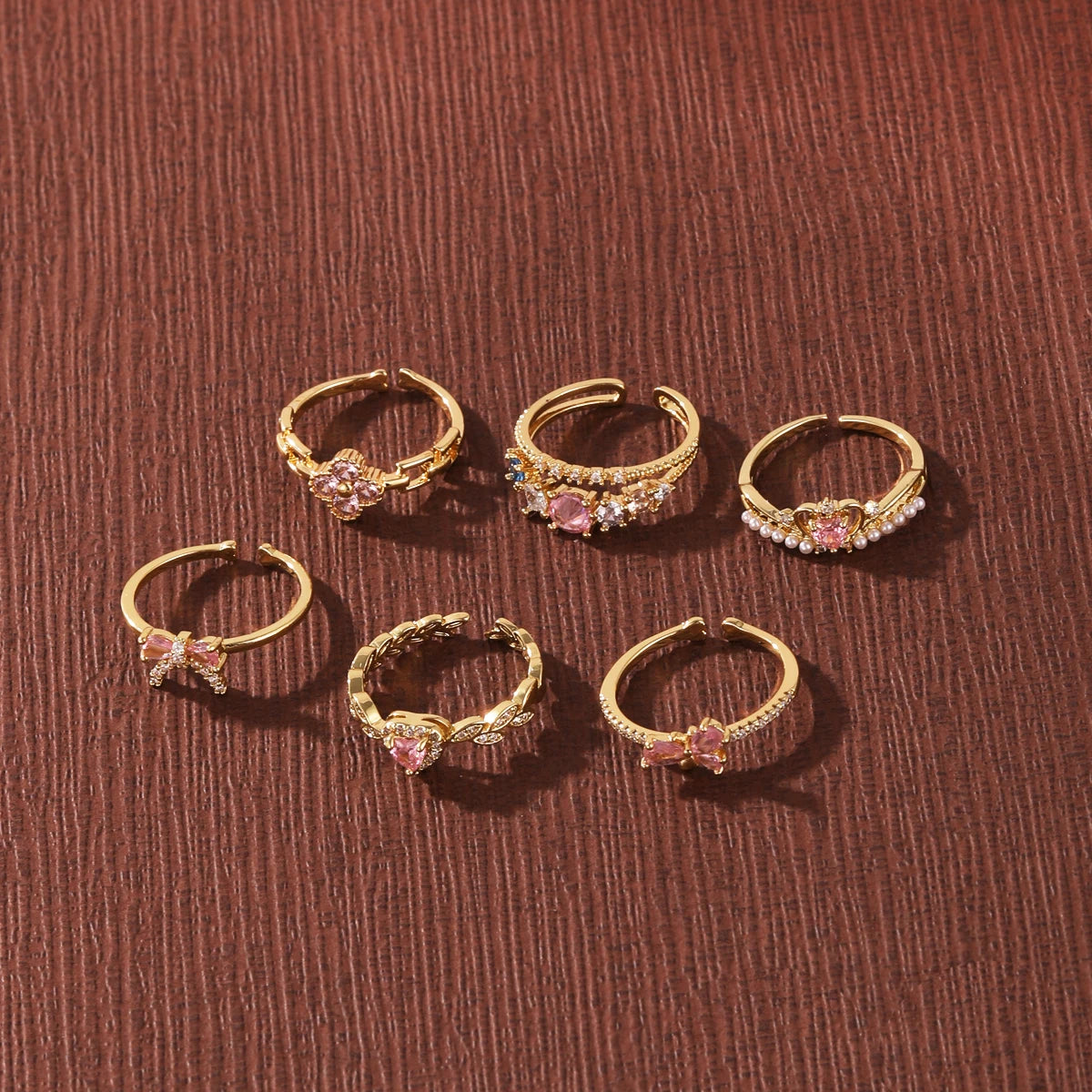 Pink Zircon Bow Heart Rings For Women Gold Plated 18K Plated Adjustable Heart Ring 2026 Trend Wedding Aesthetic Jewelry Gift