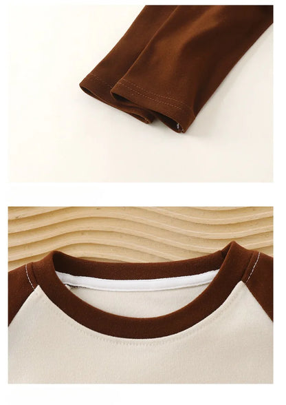 1-12Y Children's Velvet Base Shirt 2025 Spring Long Sleeved Casual Tee Baby Girls Boys Patched Color Round Neck Outerwear Tops