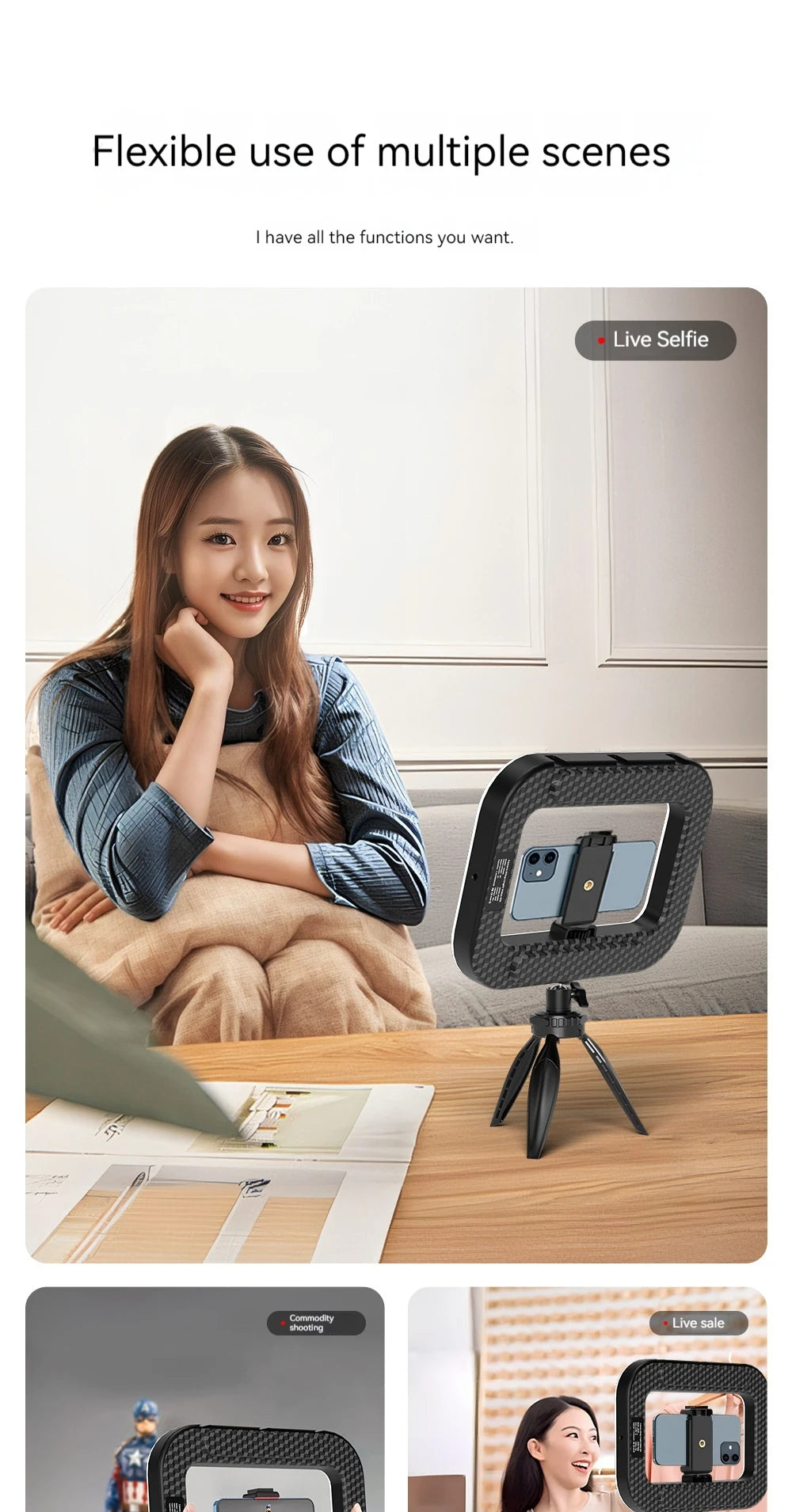 New Handheld Ring LED Rechargeable Fill light Portable Mobile Phone Live Broadcast Photography Desktop Rabbit Cage Selfie Light