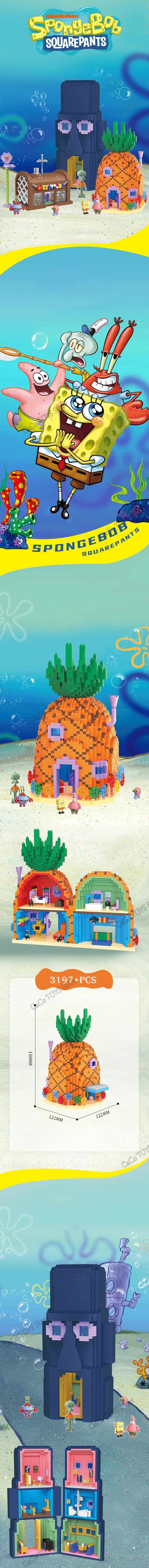 Spongebob Cartoon Krusty Krab Restaurant Building Blocks Creative Canteen Scenes Model Bricks Desktop Ornaments Toy For Kid Gift