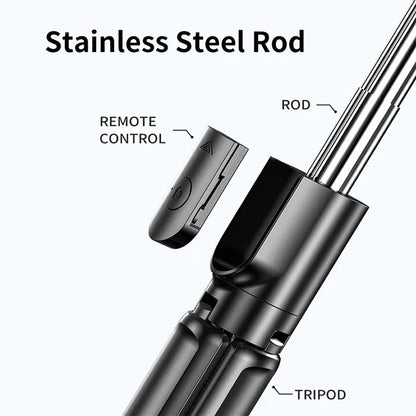 Roreta Wireless Tripod Stand Selfie Stick with Light Bluetooth Remote Control Extendable for iPhone Cellphone Tiktok Live Stream