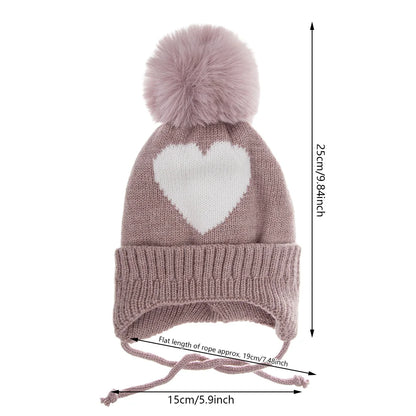 Cute Pompom Baby Turban Hats Heart Knitted Caps Boys Girls Beanies 0-3T Autumn Winter Kids Headwraps Bonnets Hair Accessories