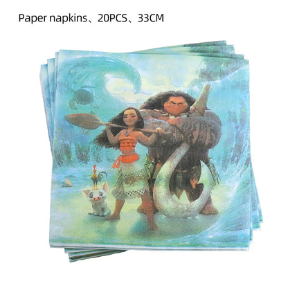 Disney Moana Birthday Decoration Tableware Cup Plate Backdrop Banner Kit Vaiana Moana Theme Happy Party Deco Balloons Supply Set