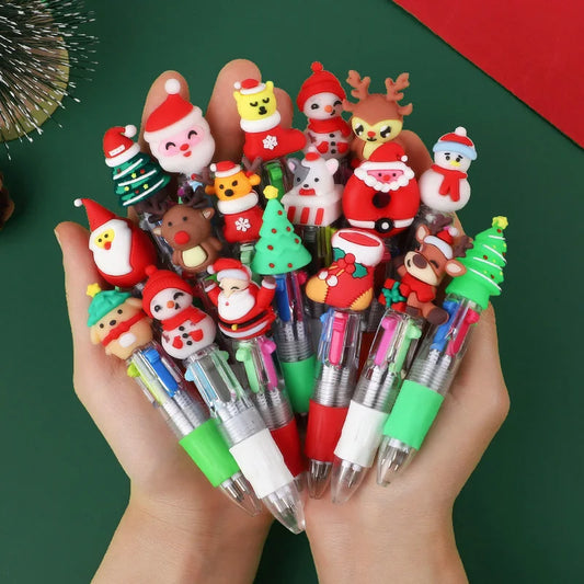 5-30Pcs Cartoon Christmas Pens Kids Birthday Party Christmas New Year Gift Favors Mini 4 Colors Ballpoint Pen Goodie Bag Stuffer