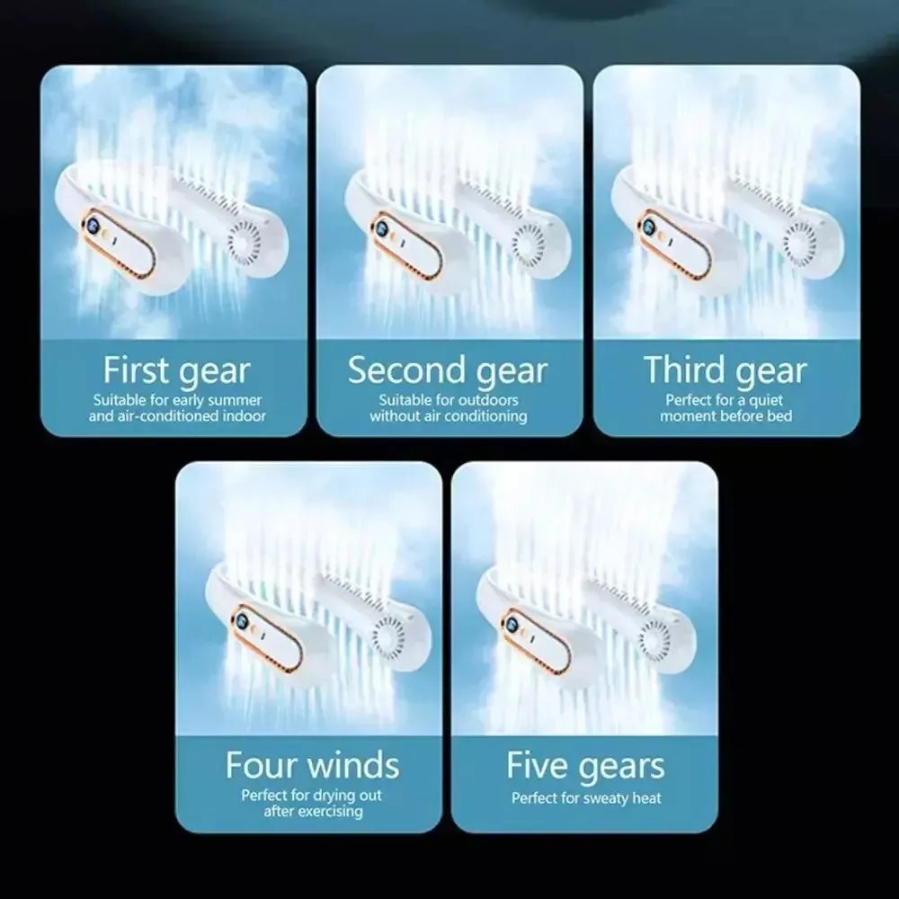 Neck Fan USB Portable Neck Fan Rechargeable Portable Cooler Neckband Bladeless~