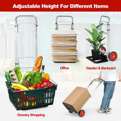 ERGOMASTER Folding Hand Truck Heavy Duty Sack Barrow W/Telescopic Handle All-Terrain Wheels