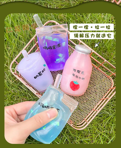 Summer Kawaii Squishy Big Milk Tea Cup Anti-Pressure Pinching Squeeze Kids Toy Fruit Cup Sensory Stress Relief Water Polo Gift