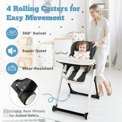 GOFLAME Foldable Baby High Chair Feeding Chair With Recline Backrest Detachable Trays