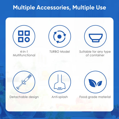 BioloMix 1000W 4-in-1 Immersion Hand Stick Blender Mixer Vegetable Meat Grinder 500ml Chopper Whisk 600ml Smoothie Cup