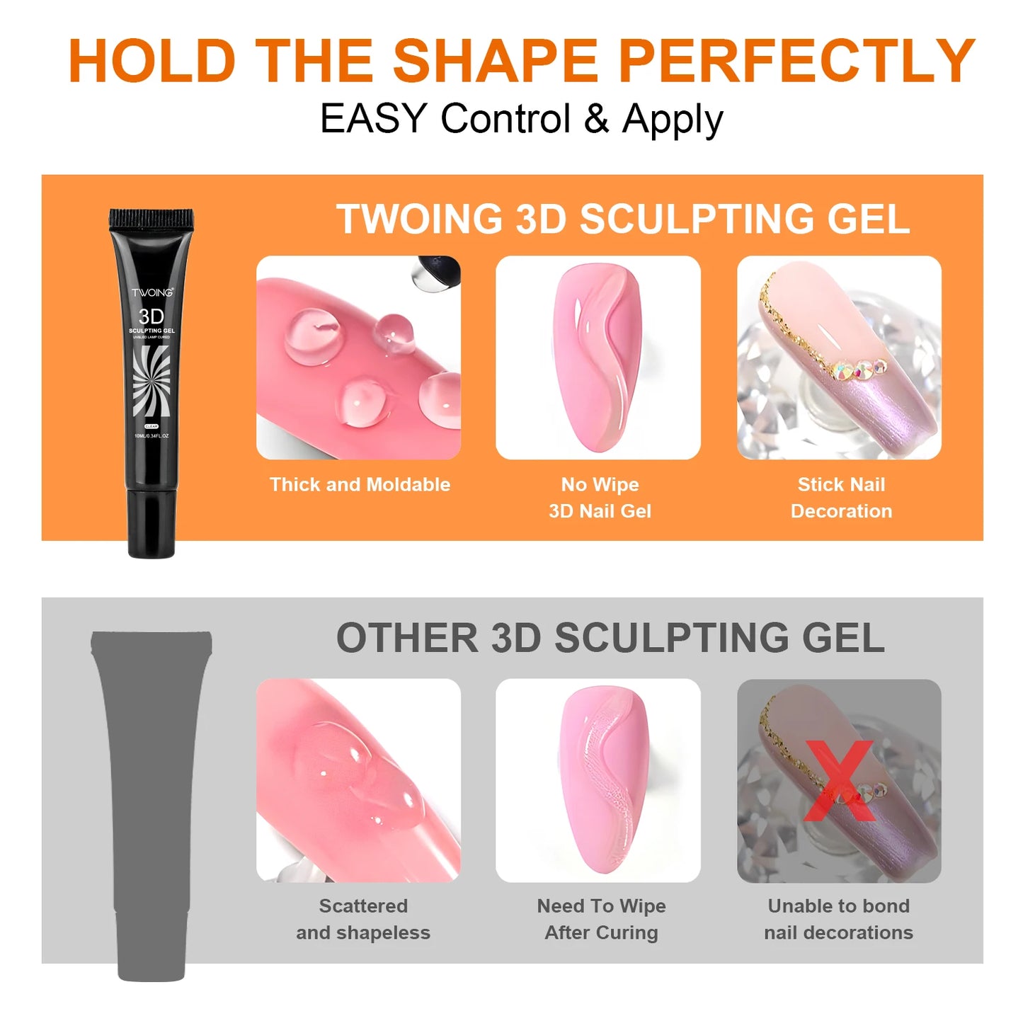 3pcs 3D Nail Art Gel - DIY Designs,Waterproof Sculpting gel，Waterproof Nail Art Design Gel for Intricate Carvings & Shapes 10ml