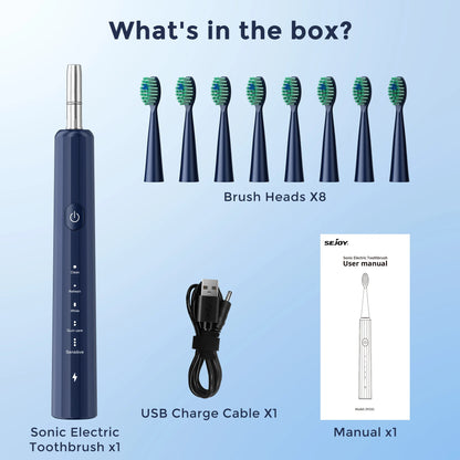 Sejoy DY-156 Electric Sonic Toothbrush with 8 Replacement Heads Brushes 5 Modes IPX7 Waterproof Electric Tooth Brushes