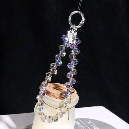 Colorful Mobile Phone Lanyard Chain Stylish Glitter Crystal Bead Pendant Keychain Jewelry Bag Accessories Sparkle Key Chains