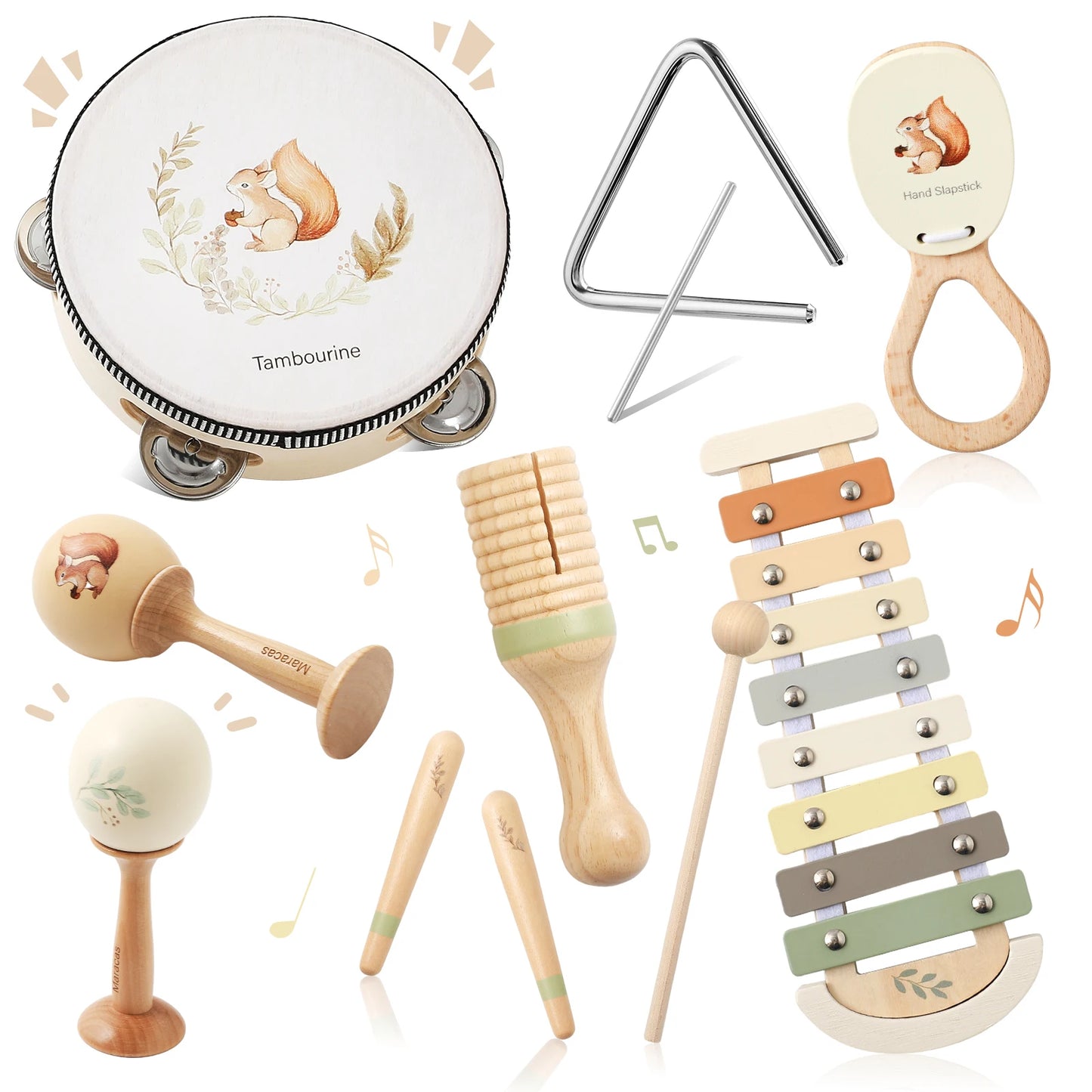 Music Toys Baby Wooden Montessori Toys Children Music Instrument Squirrel Maracas Drum Xylophone Early Education Sensor Toys Set
