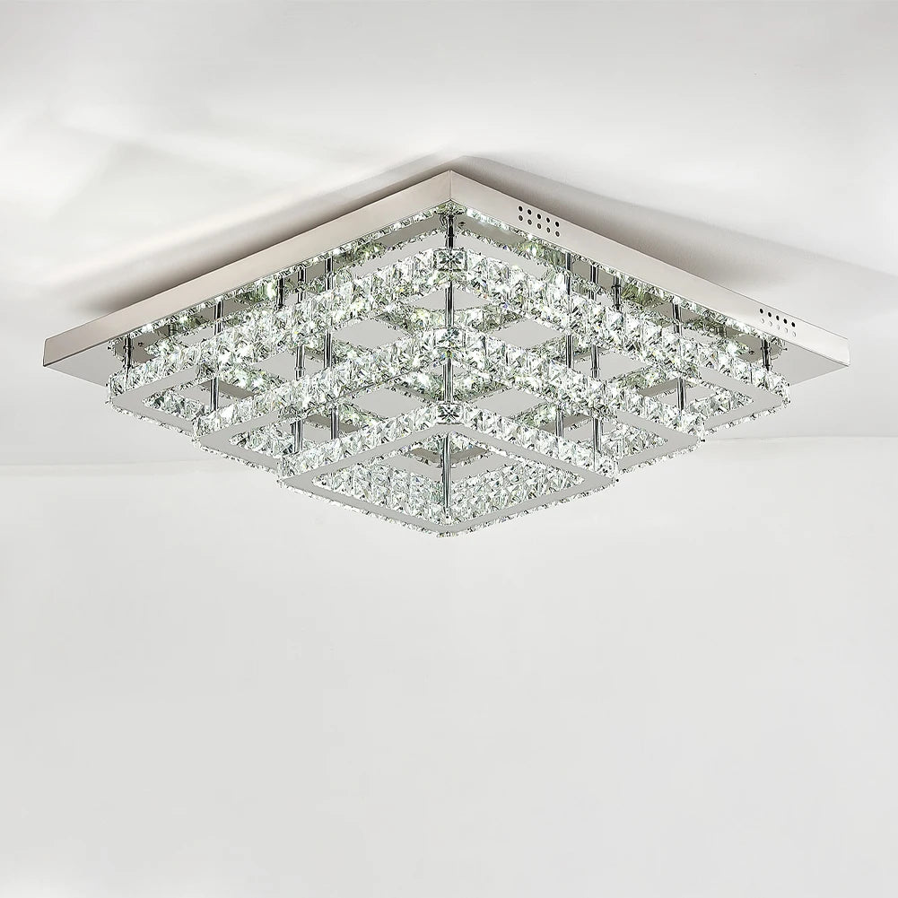 KOMORE Square Multiple-size Glamourous Crystal LED Ceiling Light, Cool White / Stepless Dimming for Office, Living Room, Bedroom