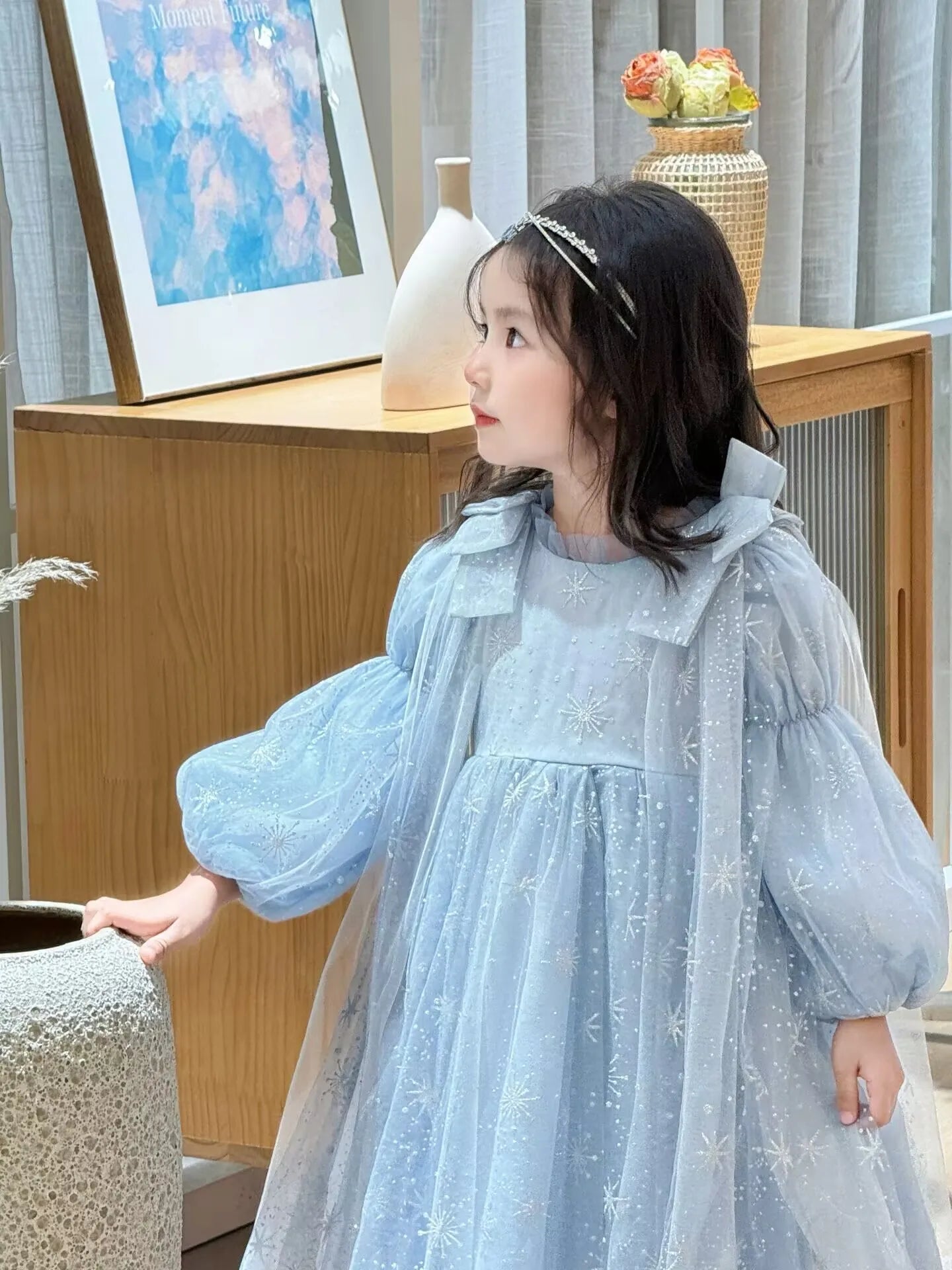 Girl's Elsa Frozen Princess Dress Long Sleeve Gown Elegant Costume for Baby Girl Birthday Party One-piece Dresses 3-9 Years Old